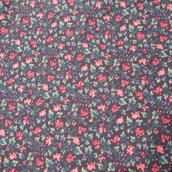 Sale--Destash-- 30" x 18" navy fabric, clusters of purple and red flowers