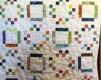 Crib quilt, batik mostly, colorful baby quilt, home decor, bedding, quilt, crib blanket