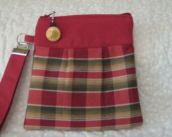 Red and Green Plaid Wristlet-Handmade