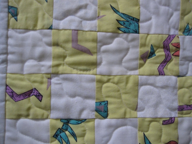 handmade quilt,pretend play Doll quilt yellow with multi color designs,America Girl quilt