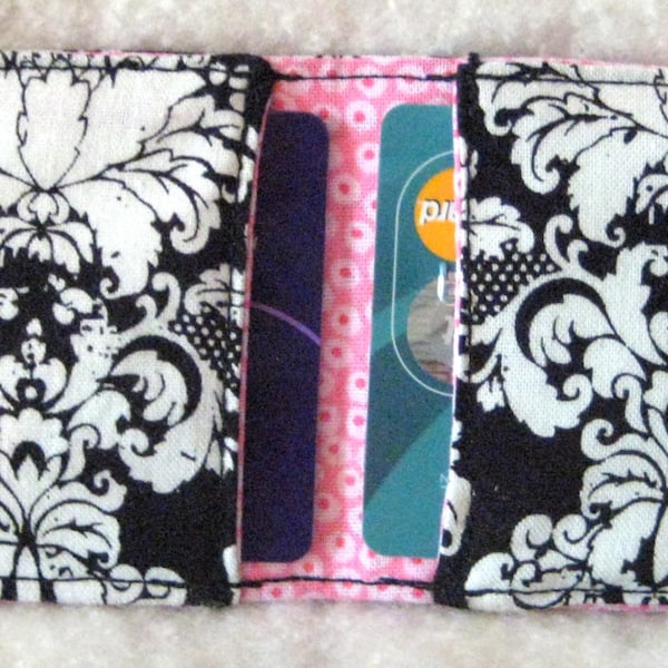 Black and White Damask with pink dots inside, handbags,wallets,RFID