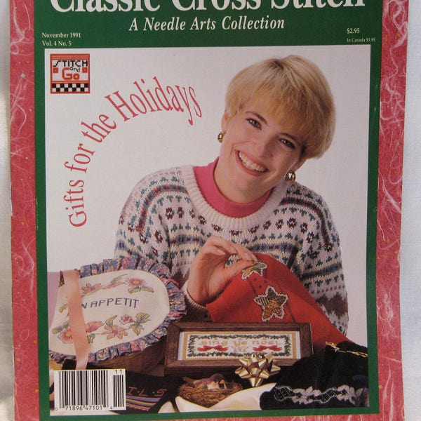 Classic Cross Stitch magazine,holiday ornaments,sampler,Christmas gifts,jar lids,dinosaurs,kitty dolls,picnic basket topper,cross stitchi