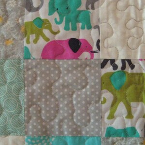 Elephants on Parade Baby Quilt,baby quilt,baby shower gift,quilt, baby blanket,quilts for boys,blue and grey quilt,modern quilt,chevron,dots