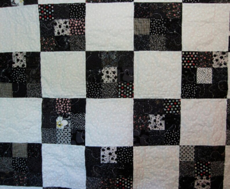 baby crib blanket Black and White baby quilt bedding,Home /& Living,blankets and throws 9 patch squares baby blanket