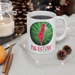 Free Palestine Mug Watermelon Map Flag 3D Support Gaza Ceramic Mug Best Arab Gifts Palestinian Muslim Friends for Birthday Eid Anniversary