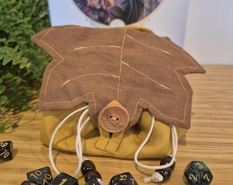 Bolsa para dados druídicos - Versión otoño - Bolsa con cordón y tapete para lanzar dados