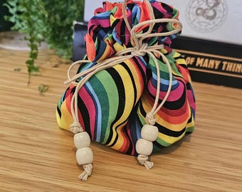 Rainbow dice bag| Dice pouch with pockets| Handmade DnD gift medium size