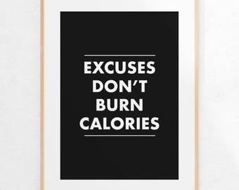 gym sign | gym wall art | home gym decor | luxury home gym art | workout room decor | motivational poster | no excuses | printable wall art