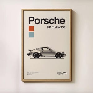 Póster del Porsche 911 - Póster del Le Mans Turbo 930 de mediados de siglo - Arte mural - Envío gratuito - Hogar acogedor