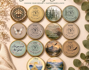 Personalized Sobriety Coin | Custom AA Recovery Token, Name & Date (Metal)