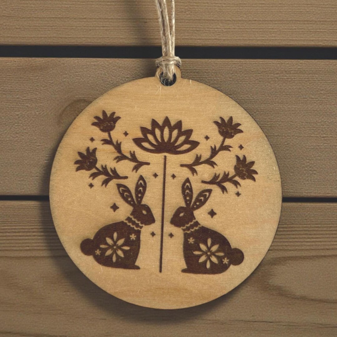 Rabbit Engraved Folk Art Rabbit Ornament Engraved With Scandinavian Design - Etsy
