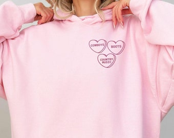 Sudadera con capucha de corazón de caramelo personalizada, sudadera bordada para San Valentín, corazones conversacionales, jersey de San Valentín, sudadera con texto "Love", personalizada.
