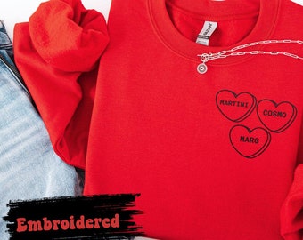 Sudadera personalizada con corazones de caramelo, corazones bordados, jersey de San Valentín, sudadera con corazones personalizados