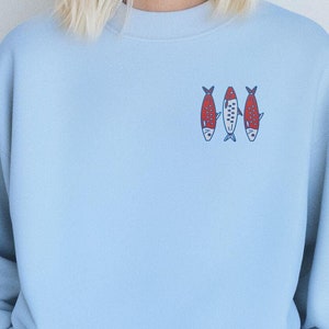 Embroidered Vintage Sardines Sweatshirt, Sardine Girl Summer, Fisherman Aesthetic, Beach Sweatshirt, Abstract Colorful Fish, Oceancore Vibe