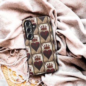 Coque de portable Queen Of Hearts en vitrail, coque résistante aux cartes à jouer, compatible iPhone 16 15 14 13 12, Galaxy s25 s24 s23 s22, Pixel 9 8 7 6