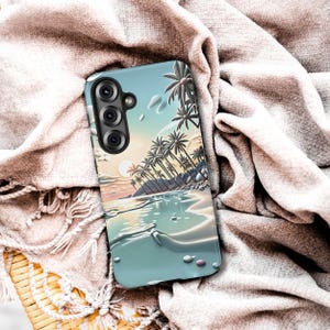Beach Palm Tree Sunset Waves Phone Case, Beach Vibe Tough Case, Oceancore Beach Lover Gift, iPhone, Galaxy s25 s24 s23 s22, Pixel 9 8 7