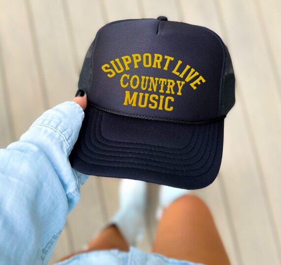 Support Live Country Music Trucker Hat: Embroidered Western