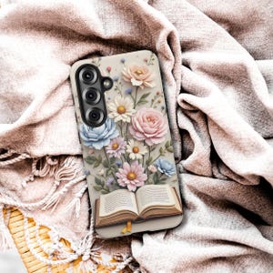 Custodia per telefono a forma di libro floreale: design Fantasy Library