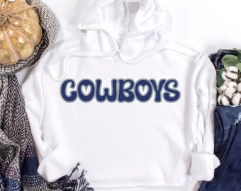 Cowboy Crop Hoodie | Retro Bubble Letter Logo, White Cropped Sweatshirt