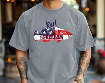 Reel Freedom Fishing T-Shirt: Patriotic 4th of July Comfort Colors Tee