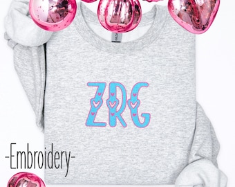 Custom Embroidery Monogram Crewneck Sweatshirt - Personalized Gift