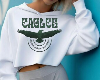 Eagles Flying Logo Crop Hoodie | Vintage Sports Team Design, Bird Gang Crew