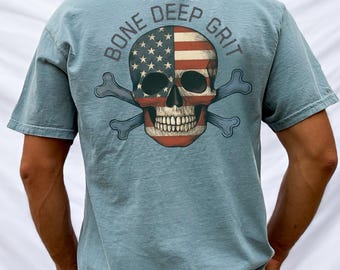Skull & Bones Graphic Tee: Patriotic Comfort Colors T-Shirt