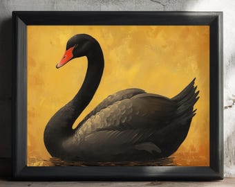 Elegant Black Swan Art Print: Matte Horizontal Poster