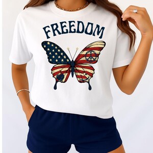 Freedom Butterfly Patriotic T-Shirt - 4th of July Independence Day Shirt Stars and Stripes Vacation Trip Tee, .Peace Love Happiness Shirt