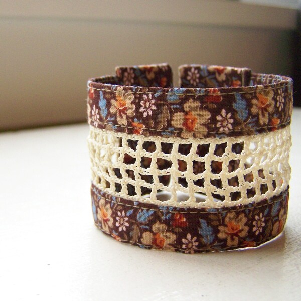 Antique lace panel cuff with vintage floral calico READY TO SHIP