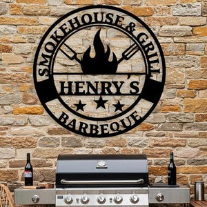 Dad's BBQ Metal Sign, Custom Outdoor Grill Decor, Smokehouse Wall Art for Backyard, Father's Day Gift, Rustic Barbecue Sign, Patio BBQ Sign