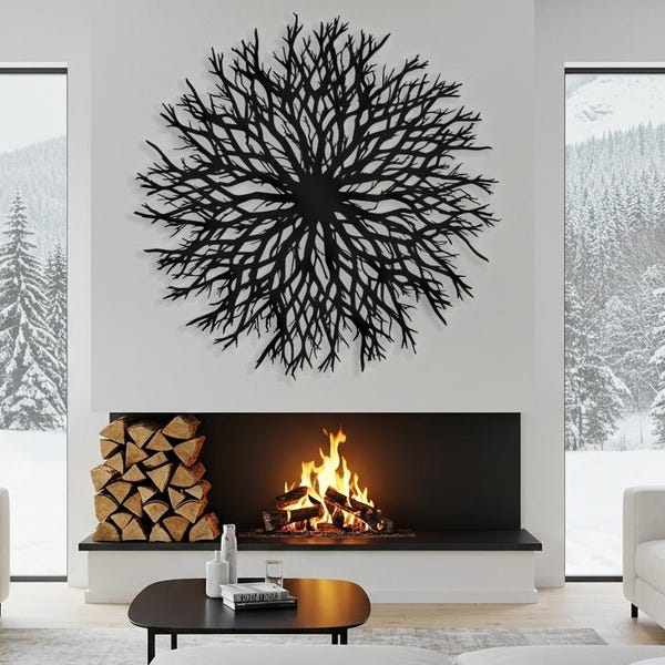 Arte de pared de metal con forma de árbol de la vida, decoración abstracta de ramas redondas, decoración natural para colocar sobre el sofá, colgante de pared moderno, regalo significativo, letrero con forma de raíz de árbol.