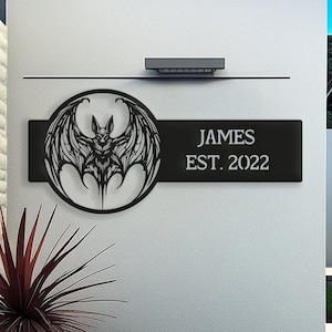 Victorian Gothic Bat House Number Sign, Personalized Metal Sign, Outdoor Address Plaque, Gothic Custom Name Sign, Custom Halloween Sign