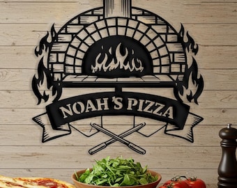 Custom Pizza Oven Sign, Personalized Wood Fired Kitchen Decor, Backyard Outdoor Kitchen Sign, Outdoor Brick Oven Sign, Pizza Metal Wall Art
