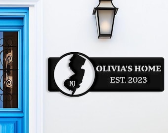 Letrero metálico personalizado de Nueva Jersey, letrero de bienvenida de Nueva Jersey para exteriores, letrero del estado de Nueva Jersey, regalos de Nueva Jersey, letrero con nombre personalizado, decoración de pared para jardín