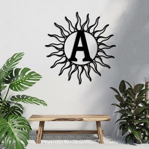 Sun Monogram Metal Sign, Custom Letter Outdoor Wall Art, Beach House Decor, Personalized Garden Sign, Initial Name Sign, Family Name Sign