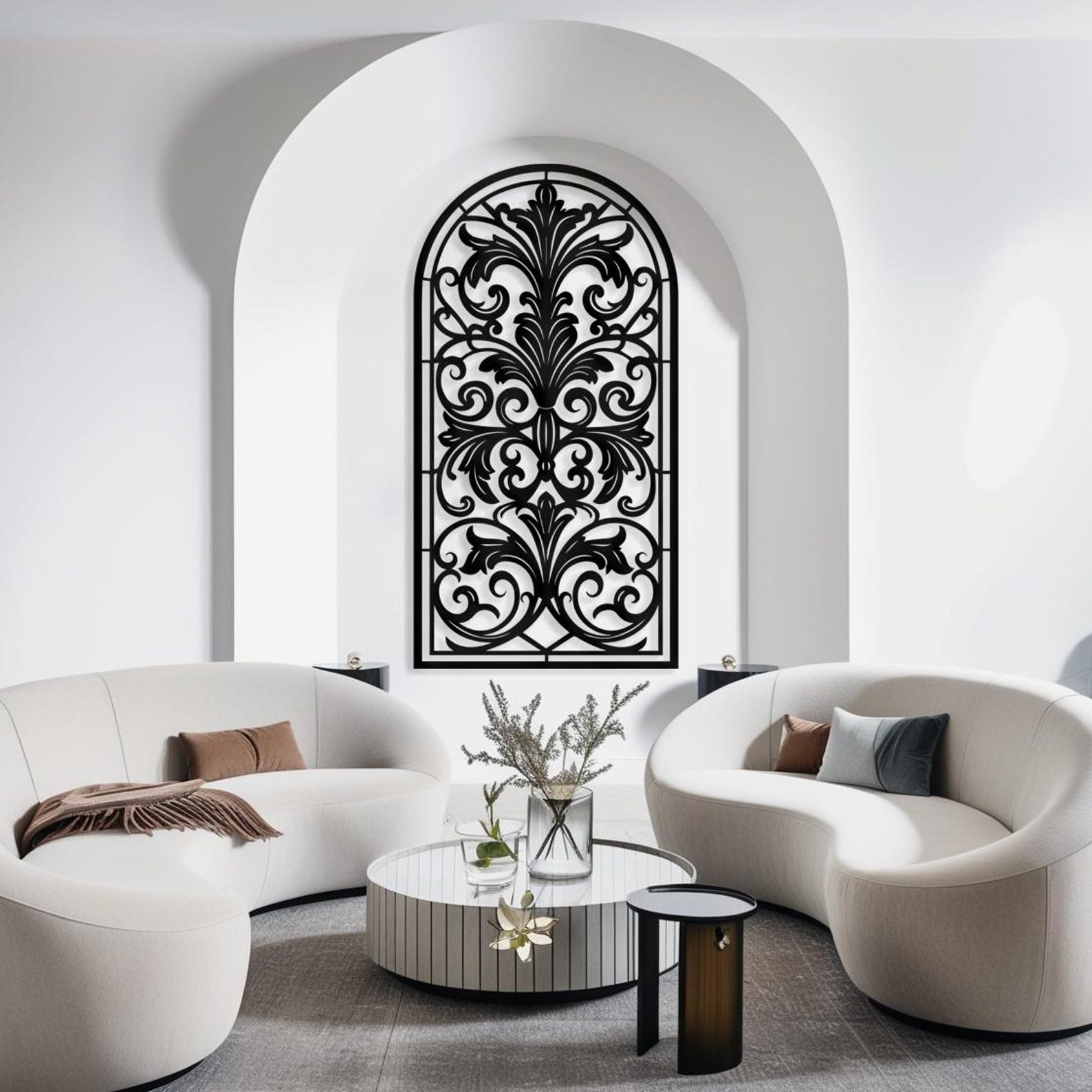 Vertical Scroll Metal Wall Art, French Country Window Panel Decor ...