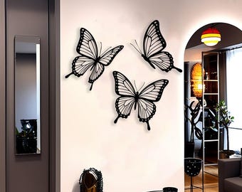 Set of 3 Butterfly Metal Wall Art for Bedroom Wall Decor, Nature Inspired Wall Decor, 3D Butterfly Wall Art, Butterfly Garden Decor