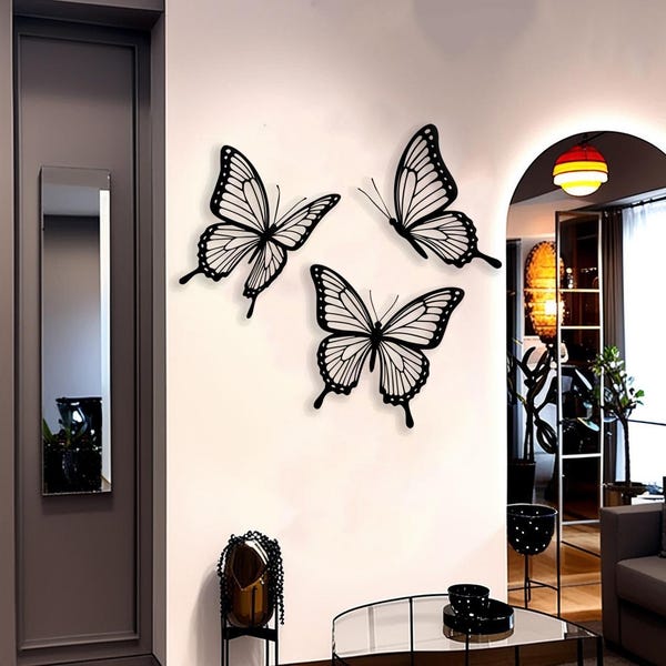 Set of 3 Butterfly Metal Wall Art for Bedroom Wall Decor, Nature Inspired Wall Decor, 3D Butterfly Wall Art, Butterfly Garden Decor
