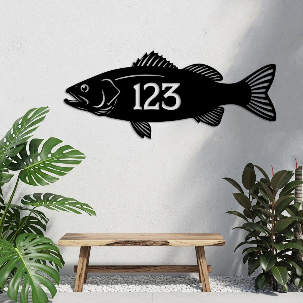 Custom Fish Address Sign, Personalized House Number Sign, Outdoor Lake ...