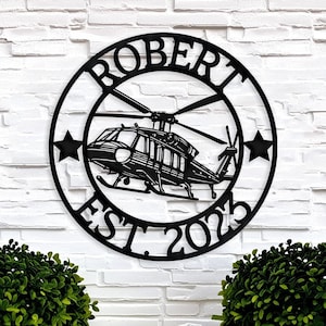 Custom Helicopter Metal Sign, Personalized Outdoor Wall Decor, Hangar Name Sign, Aviation Gift for Him, Best Gifts for Helicopter Pilot