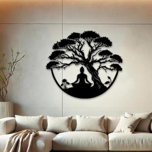 Metal Tree of Life with Buddha Wall Decor, Buddha Wall Art,Yoga Decor for Meditation Room, Oversized Buddha Wall Art, Zen Bedroom Decor