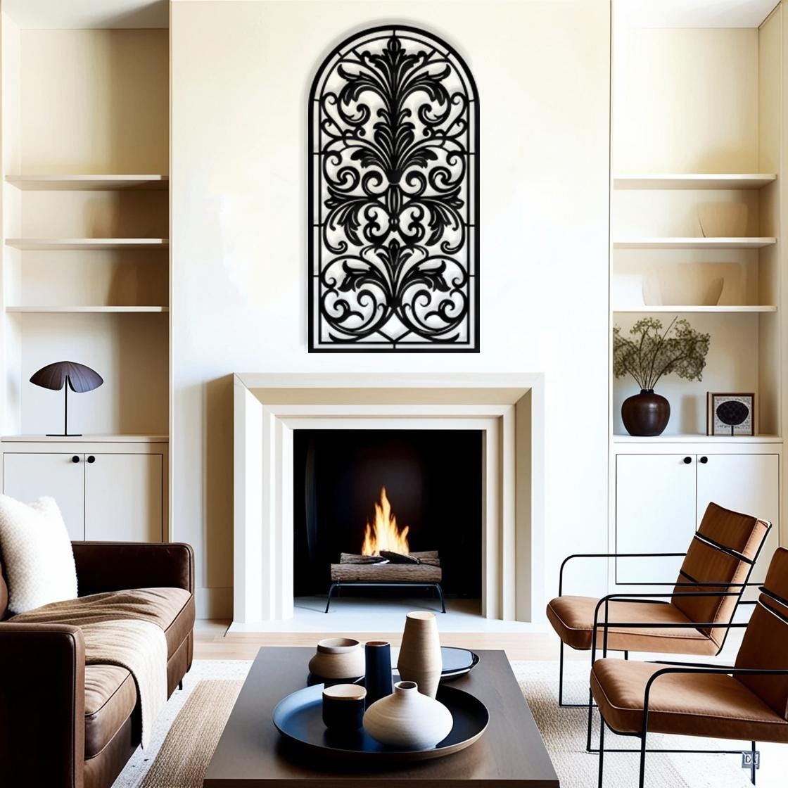 Vertical Scroll Metal Wall Art, French Country Window Panel Decor ...