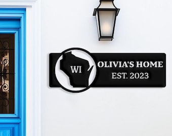 Wisconsin Custom Metal Sign, Outdoor Wisconsin Welcome Sign, WI State Sign, Wisconsin Gifts, Personalized Name Sign, Lakeside Wall Decor