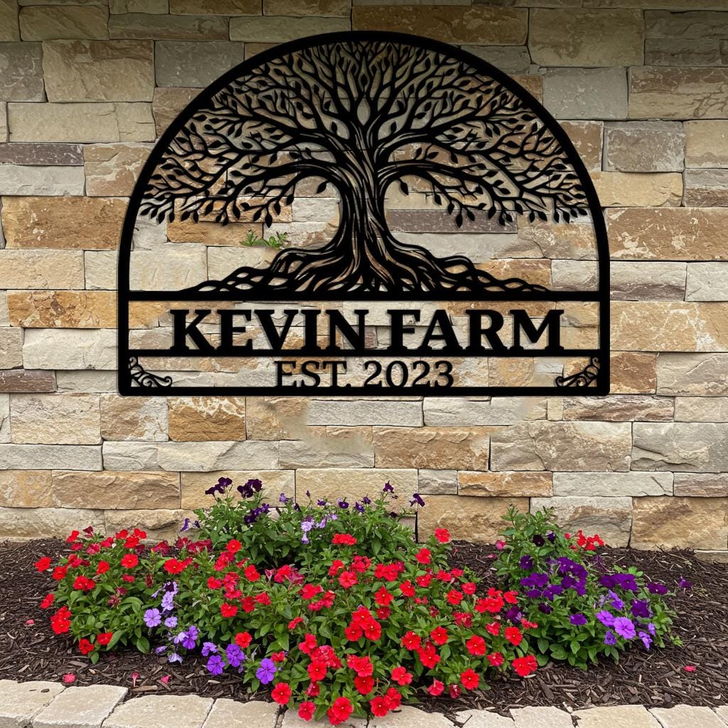 Tree of Life Farm Sign Outdoor, Custom Metal Family Name Sign, Rustic ...