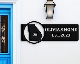 Georgia Custom Metal Sign, Outdoor Georgia Welcome Sign, GA State Sign, Georgia Gifts, Personalized Name Sign, Peach Metal Wall Decor