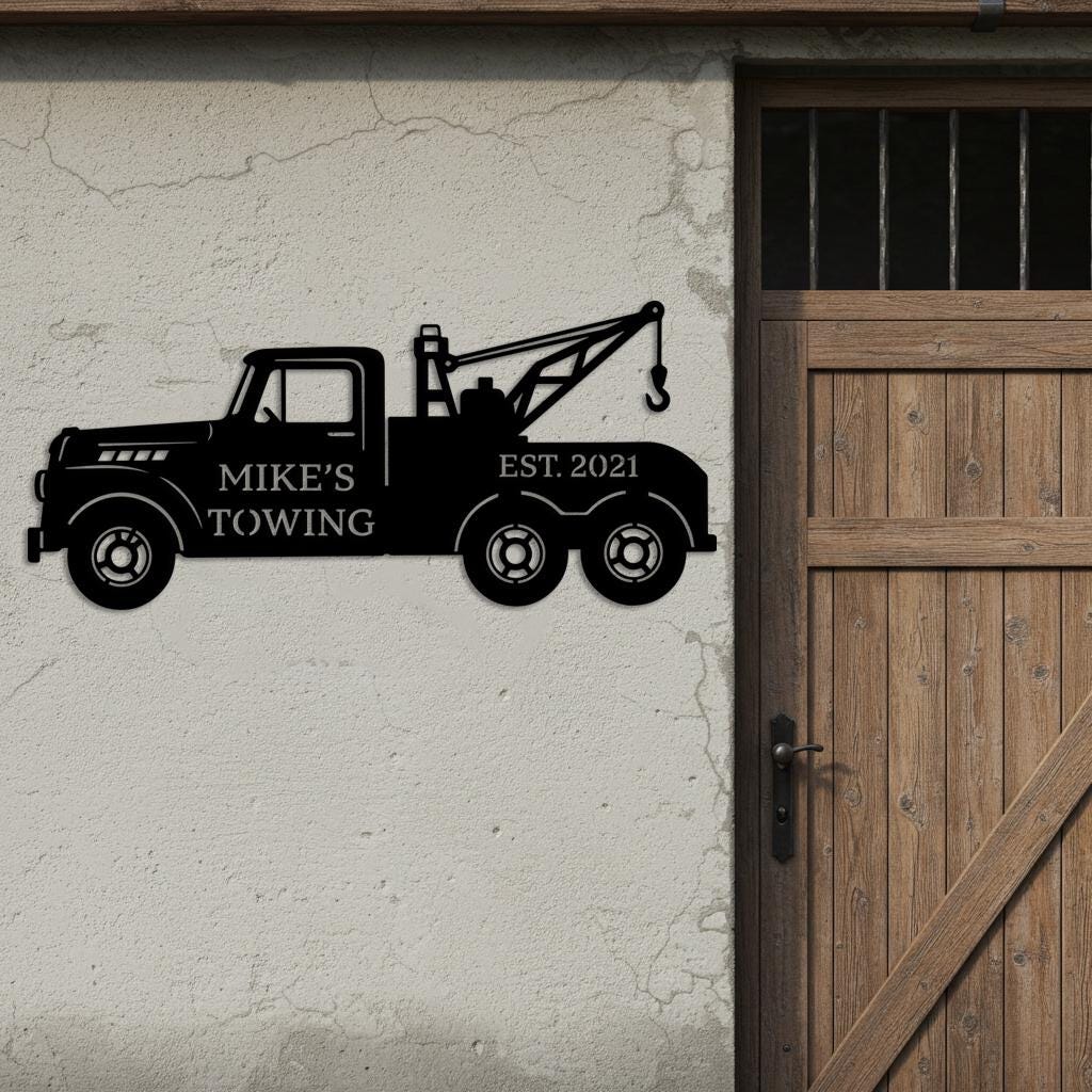 Custom Tow Truck Sign, Tow Truck Metal Wall Art, Personalized Garage ...