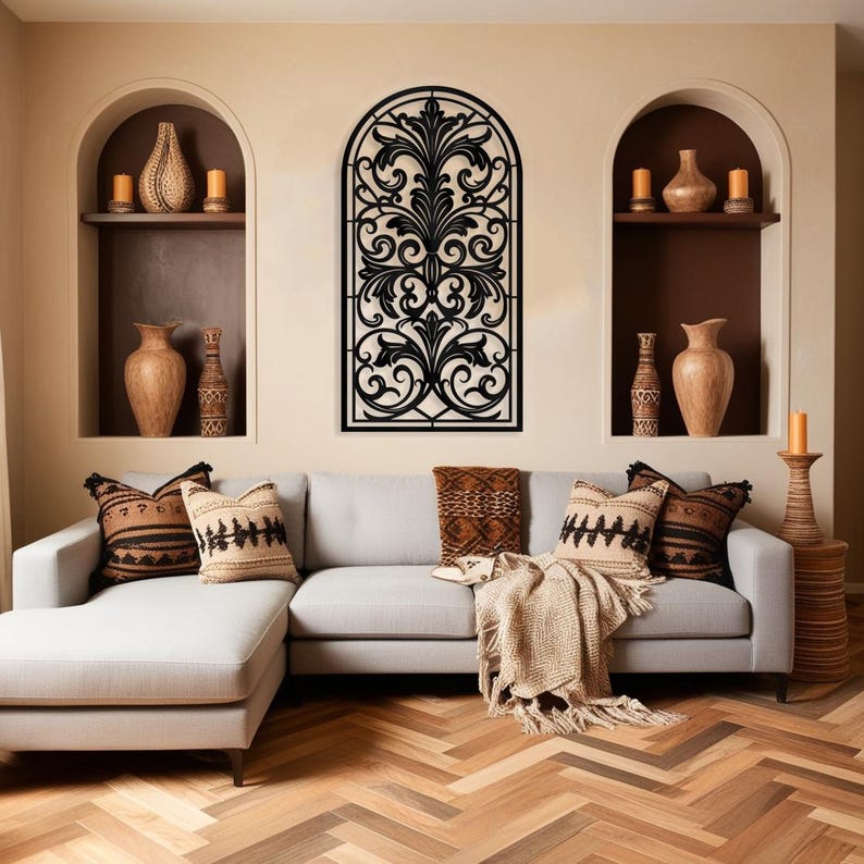 Vertical Scroll Metal Wall Art, French Country Window Panel Decor ...