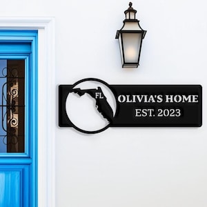 Letrero metálico personalizado de Florida, letrero de bienvenida para exteriores, letrero del estado de Florida, regalos de Florida, letrero con nombre personalizado, decoración de pared metálica tropical