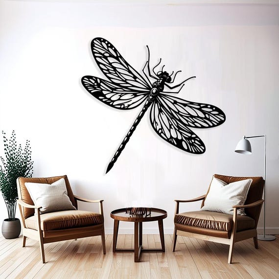 Dragonfly Large Metal Wall Art, Aesthetic Butterfly Decor for Front Porch, Above Couch Modern Nature Wall Sculpture, Boho Balcony Decor